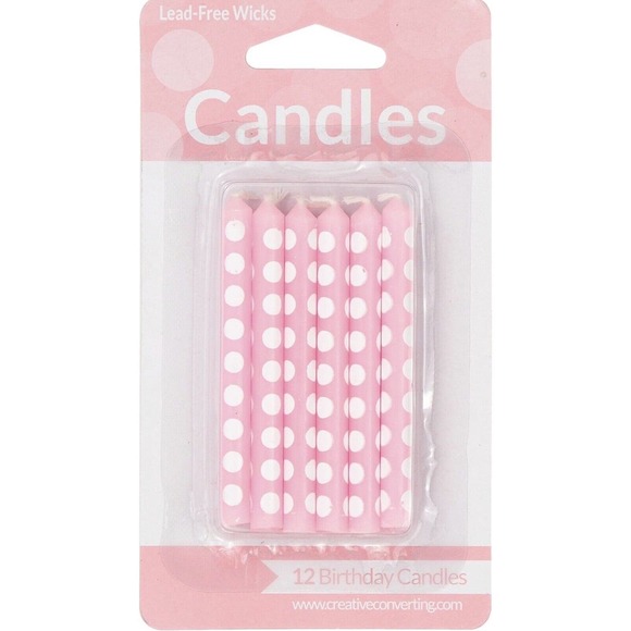 24 Creative Converting Cake Candle, 2.25", Classic‎ Pink Polka Dot (2x 12) - Picture 3 of 3